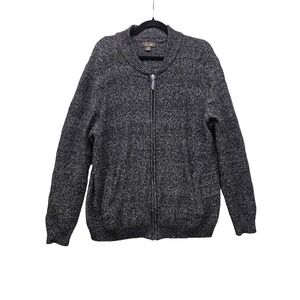 Tasso Elba Mens XL Full Zip Cardigan Sweater Gray Marled Knit Cotton Blend